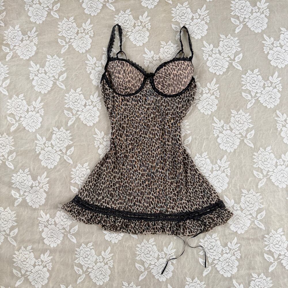 Rampage Y2K Leopard Print Lace Babydoll Lingerie Size Medium
